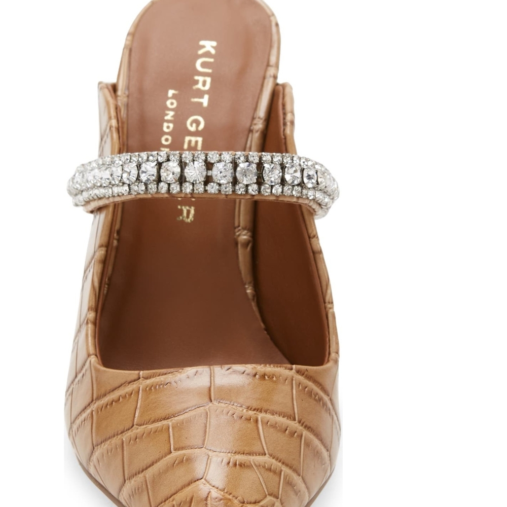 Kurt Geiger Brown Croc-Embossed Mules with Silver Strap